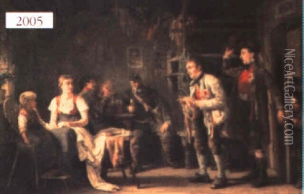 Tavern Scene With Peasant Oil Painting - Gustave Adolf Jundt