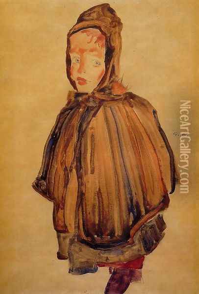 Girl With Hood Oil Painting - Egon Schiele