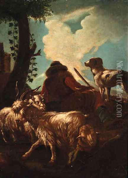 A shepherd resting by a tree Oil Painting - Philipp Peter Roos