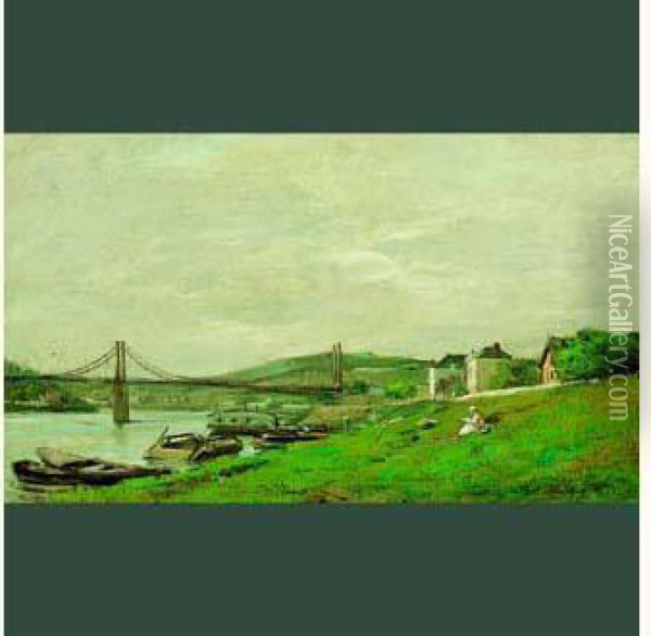 Lecture En Bord De Seine Oil Painting - Karl Pierre Daubigny