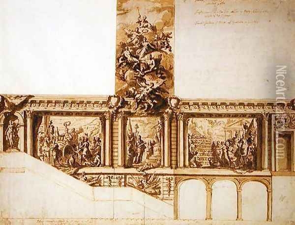 Design for Ceiling Walls and Staircase Oil Painting - Sir James Thornhill