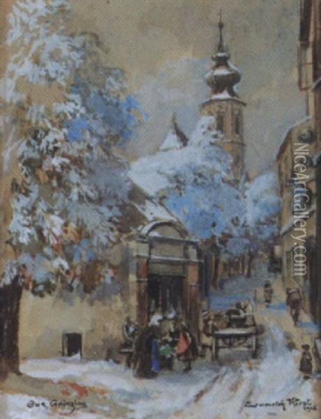 Winterliche Strassenansicht In Grinzing Oil Painting - Emmerich Kirall