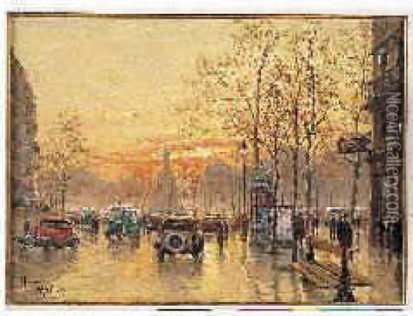 Scene Animee Rue Royale A Paris Oil Painting - Henri Malfroy