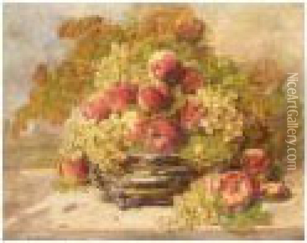 Still Life Of Peaches And Grapes Oil Painting - Georges Jeannin