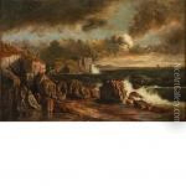 Seascape With Rocky Shoreline Oil Painting - Edward Moran