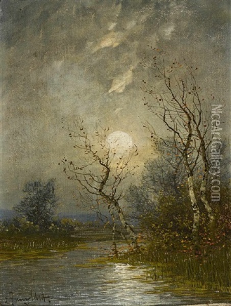 Moonlit Landscapes (pair) Oil Painting - Johann Jungblut