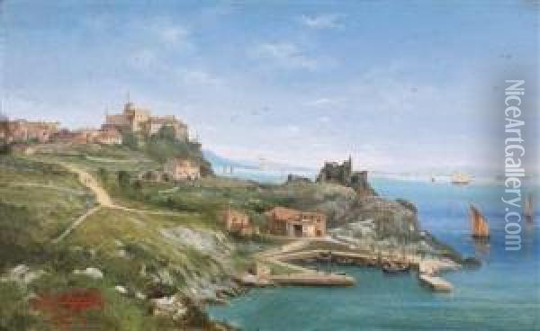 Castello De Duino, Near Trieste Oil Painting - Ludwig Rubelli Von Sturmfest
