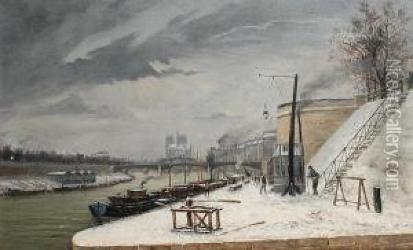 The Seine In Winter Oil Painting - Andre Sinet