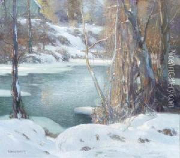River In Winter Oil Painting - George Ames Aldrich