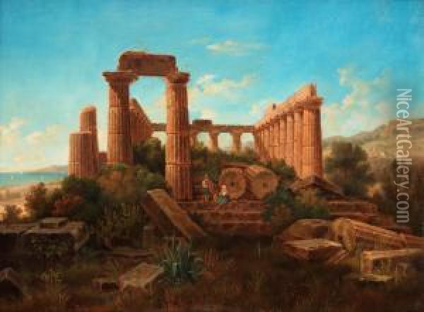 Vue Af Ruinerna Af Junos Tempel Vidgirgenti Oil Painting - Gustaf-Wilhelm Palm