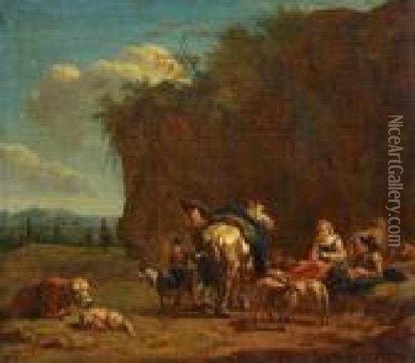 Landschaft Mit Hirtenfamilie Oil Painting - Nicolaes Berchem