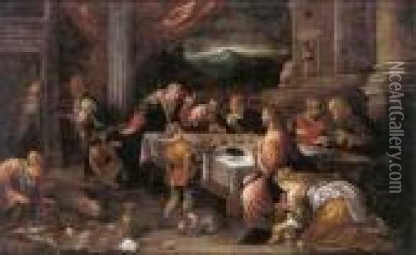Christ In The House Of Simon The Pharisee Oil Painting - Leandro Bassano