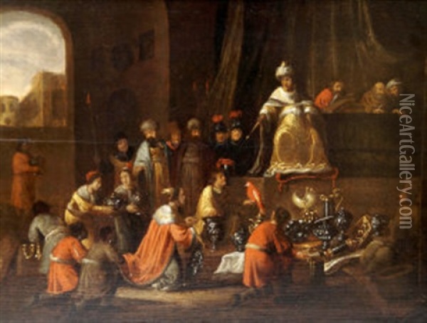 Solomon And The Queen Of Sheba Oil Painting - Jacob Jacobsz de Wet the Younger