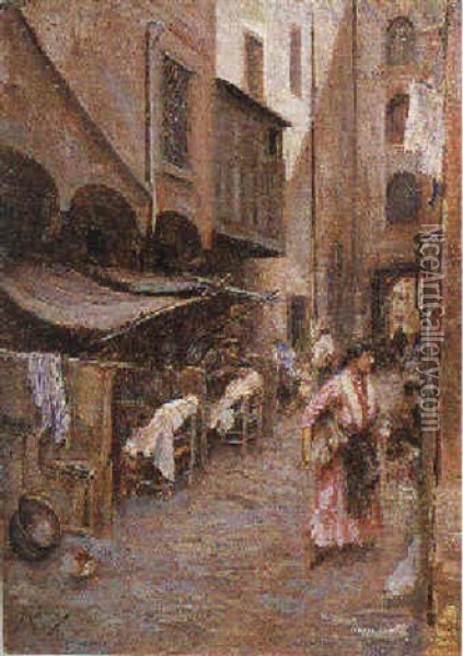 Vicolo Dei Barbieri Oil Painting - Vincenzo Migliaro