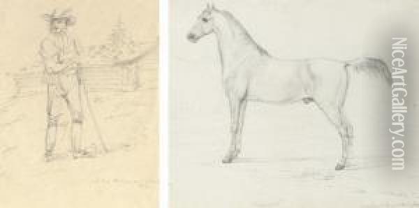 A Folio Of Twelve Sketches Of Figures, A Horse And Cattle Oil Painting - Johann Moritz Rugendas