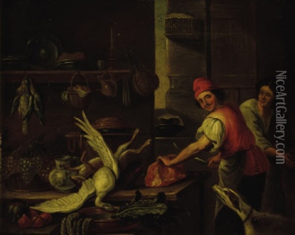 Kitchen Interior Oil Painting - Pieter Cornelisz van Rijck