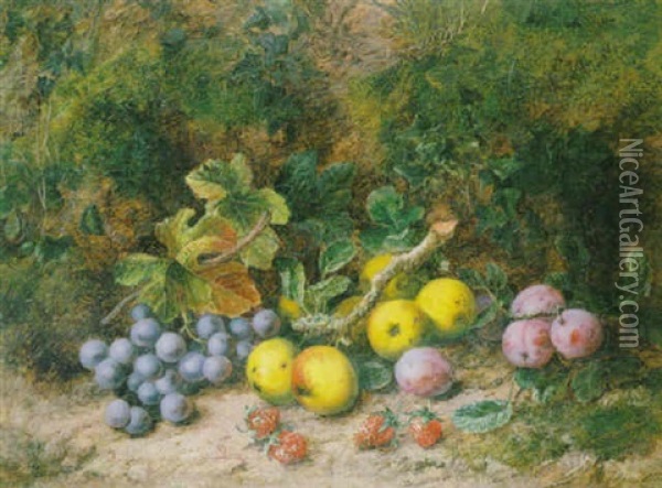 Still Life With Grapes, Plums, Apples And Strawberries Oil Painting - George Clare