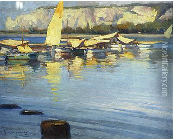 Barche A Sistiana Oil Painting - Giovanni Zangrando