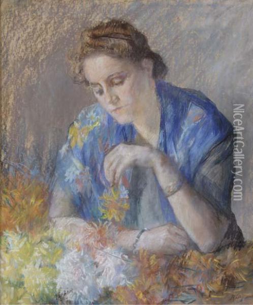 Arranging Flowers Oil Painting - Baruch Lopez De Leao Laguna