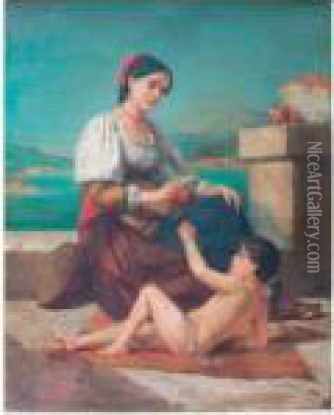 La Jeune Italienne Et Son Enfant Oil Painting - Charles Zacharie Landelle