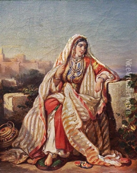 Jewish Woman In Traditional Clothing Oil Painting - Auguste Delacroix