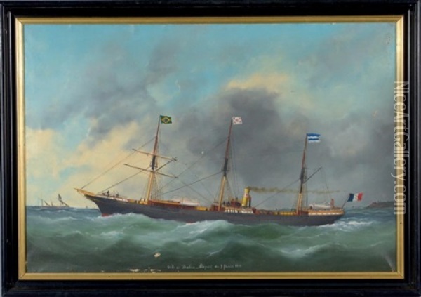 Bateau Ville De Bahia - Depart Du 7 Fevrier 1890 Oil Painting - Victor Charles Edouard Adam
