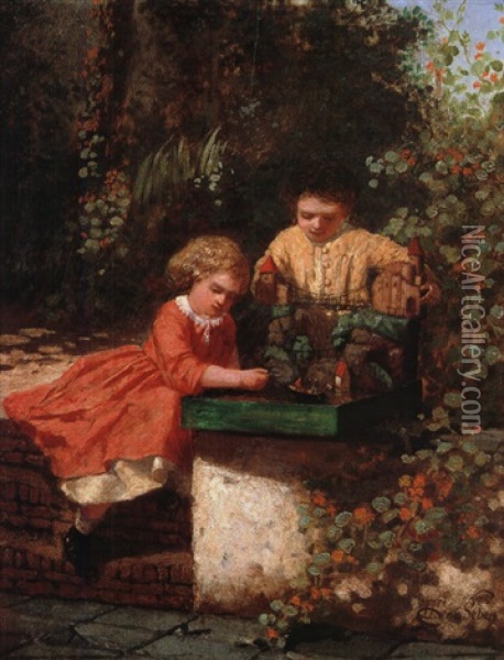 Kinder Beim Spielen Im Garten Oil Painting - Henri van Seben