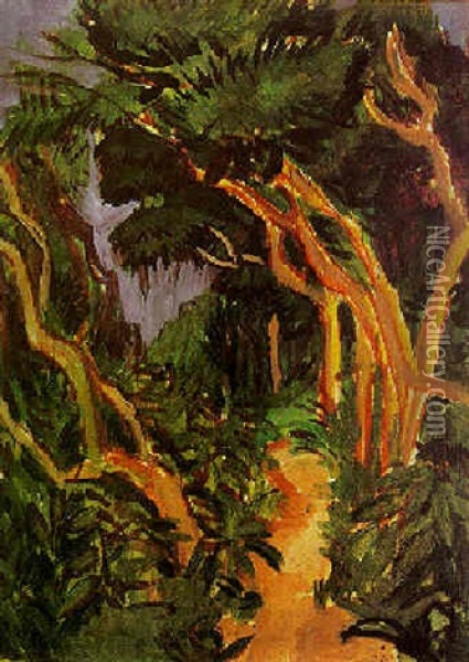 Fehmarnlandschaft, Waldweg (landscape In Fehmarn, Forest Path) Oil Painting - Ernst Ludwig Kirchner