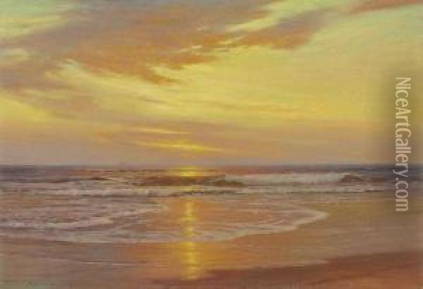 From The Coast At Sunrise Oil Painting - Warren W. Sheppard