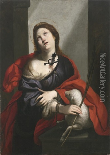 Die Heilige Agnes Oil Painting - Guido Cagnacci