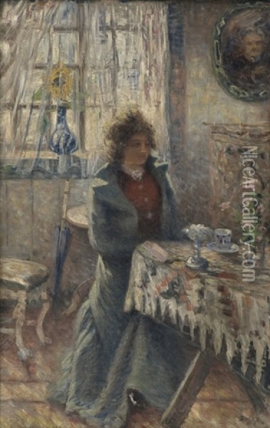 Sittende Kvinne I Interior Oil Painting - Karl Edvard Diriks
