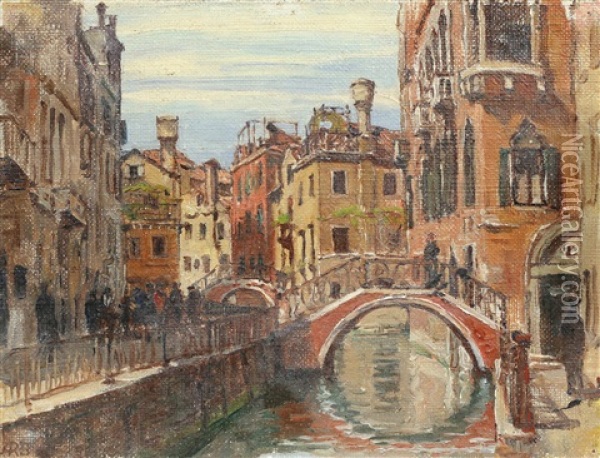 Venetian Canal Scene Oil Painting - Anna Richards Brewster