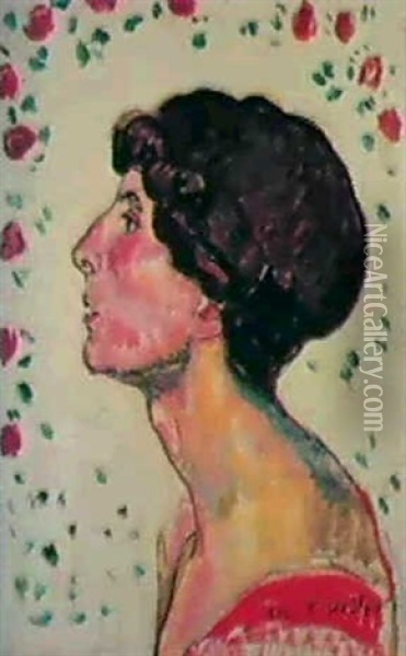 Portrait Valentine Gode Darel Im Profil Nach Links, Mit     Rosen Oil Painting - Ferdinand Hodler