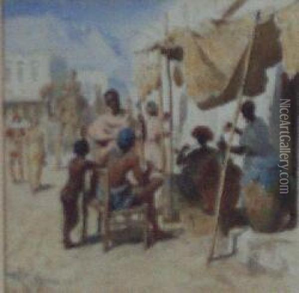 Street Scene, Aden Oil Painting - Robert Duddingstone Herdman