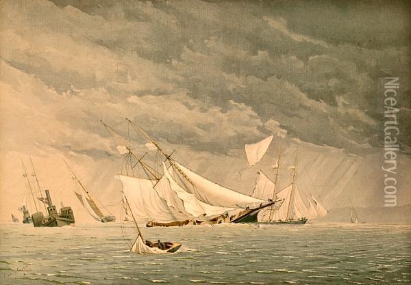 In The Narrows A Black Squall Oil Painting - Frederick Schiller Cozzens