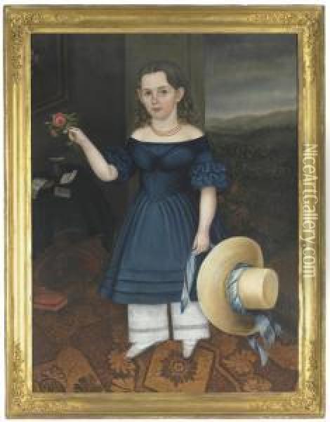 Portrait Of Martha Otis Bullock (girl In A Blue Dress) Oil Painting - Joseph Whiting Stock