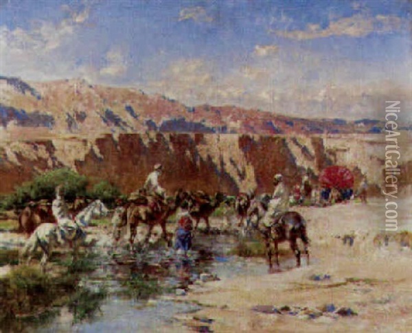 Arabs In A Wadi Oil Painting - Victor Pierre Huguet