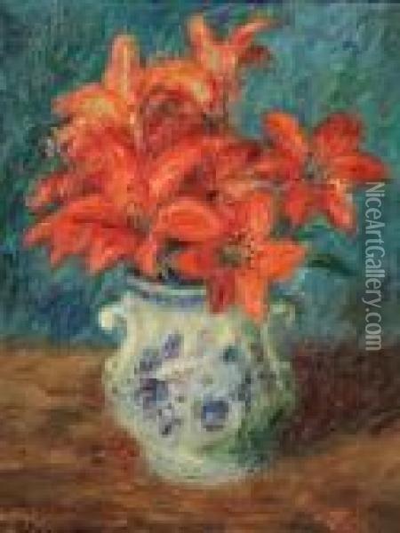 Still Life With Orange Lilies, Oil Painting - William Glackens