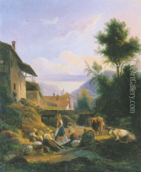 Voreppe - Les Lavandieres Oil Painting - Isidore Dagnan