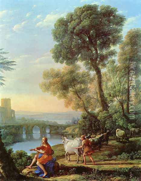 Landscape with Apollo and Mercury Oil Painting - Claude Lorrain (Gellee)