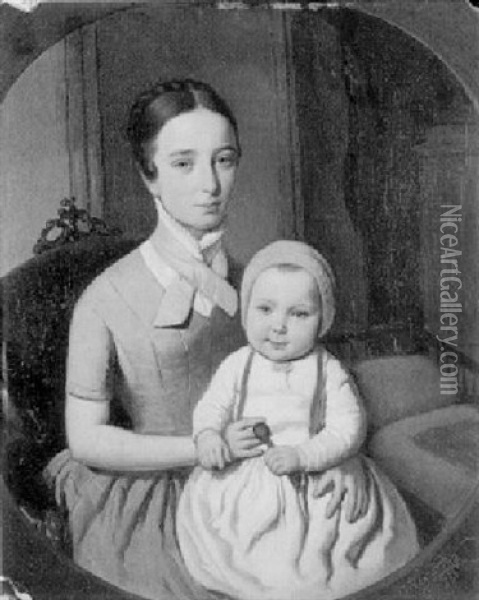 Junge Frau Mit Ihrer Tochter Oil Painting - Johann Nejebse