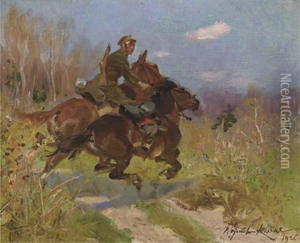 A Polish Cavalry Officer Oil Painting - Woiciech (Aldabert) Ritter von Kossak