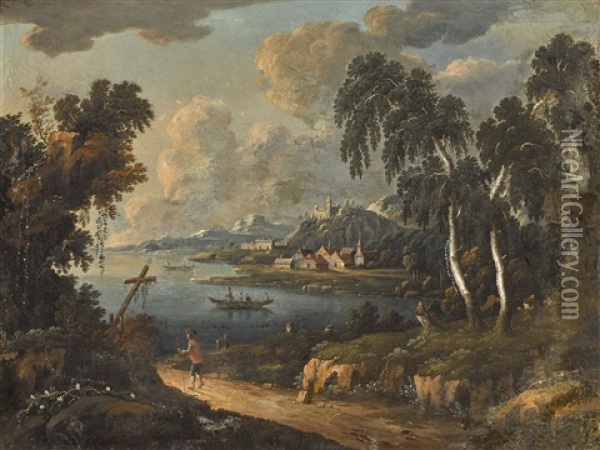Uferlandschaft Oil Painting - Johann Christoph Von Bemmel