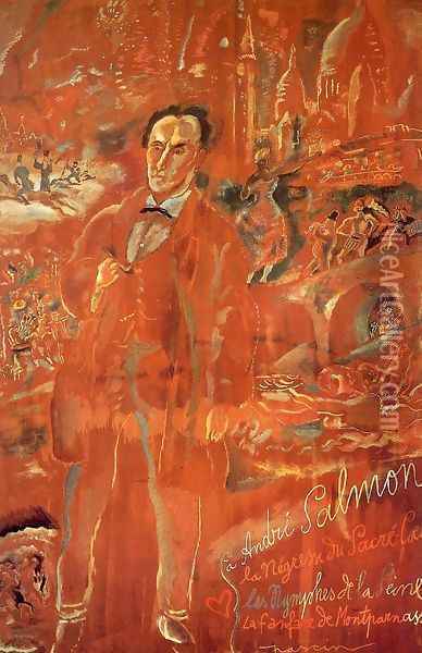 Andre Salmon and Montmartre Oil Painting - Jules Pascin