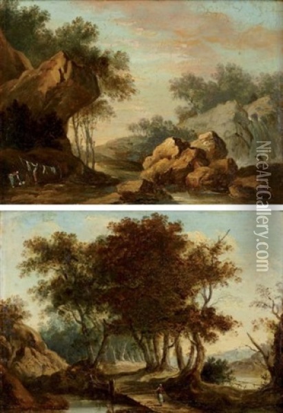 Paysage Au Petit Pont (+ Paysage Au Rocher; Pair) Oil Painting - Louis-Philippe Crepin