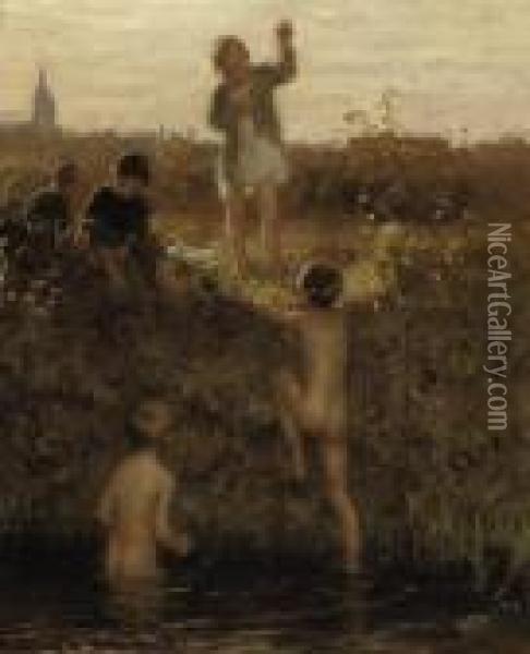 The Little Bathers Oil Painting - Bernardus Johannes Blommers