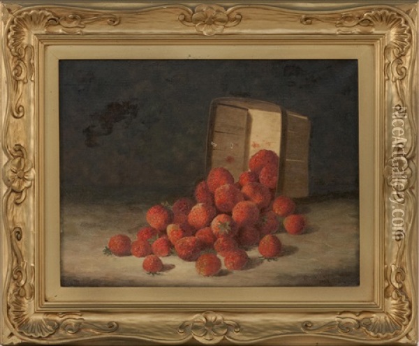 Still Life Of Strawberries Spilling From An Upturned Basket Oil Painting - Bryant Chapin