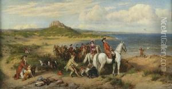 Conway Castle And An Elegant Hunting Party Oil Painting - Henry Hetherington Emmerson