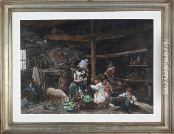 Famiglia (antella) In Un Interno Latorretta (la Torretta) Oil Painting - Augusto Ballerini