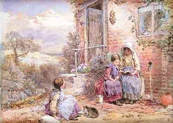 The Story Book Oil Painting - Myles Birket Foster
